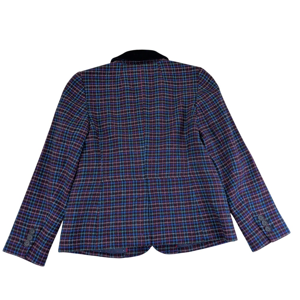 Talbots Women's 10 Plaid Blazer Velvet Collar Wool Blend Blue‎ Purple Retro Vtg - Picture 2 of 8